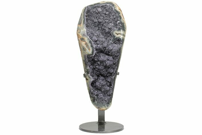 Sparkly, Dark Purple Amethyst Geode Section on Metal Stand #209232